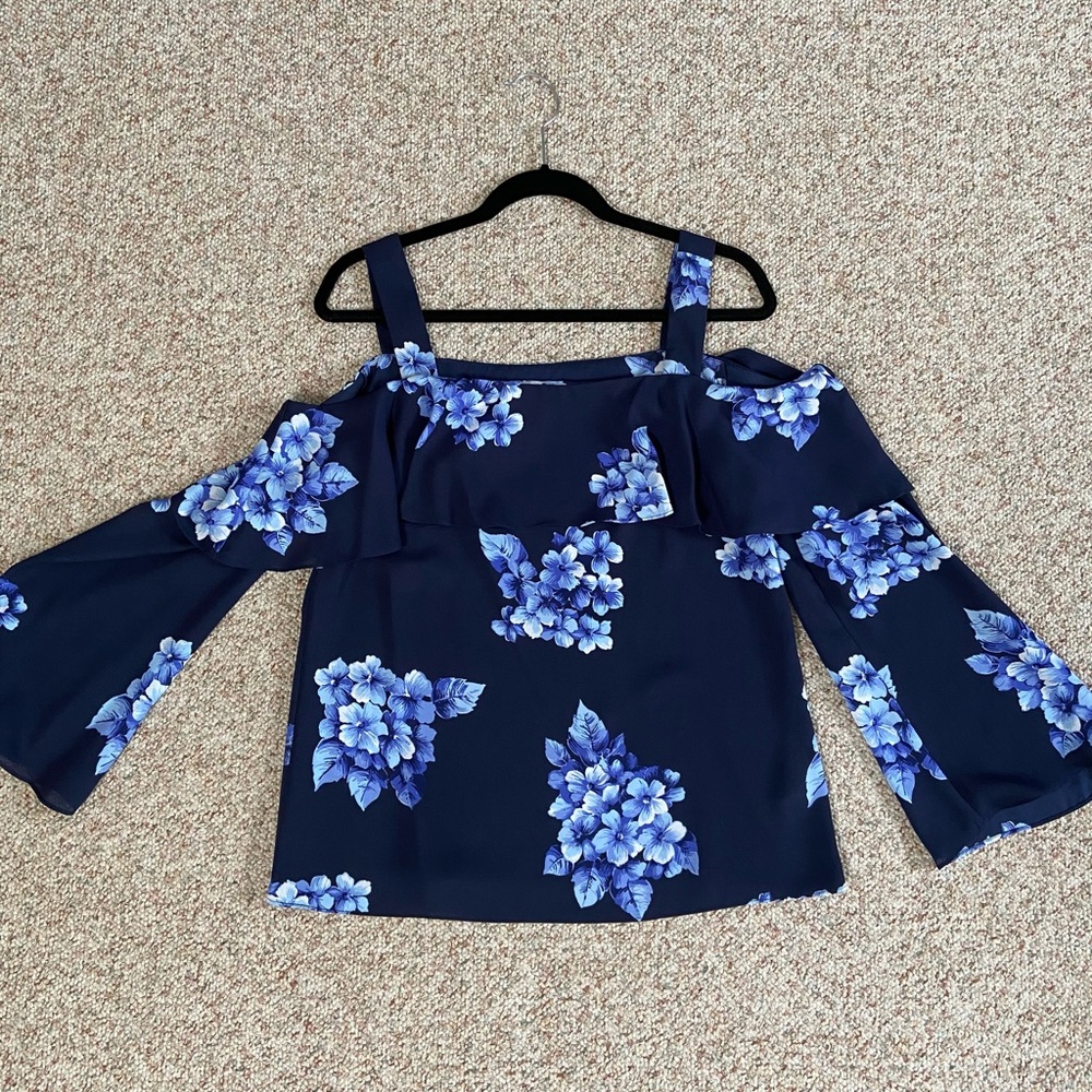 Floral Navy Cold Shoulder Top